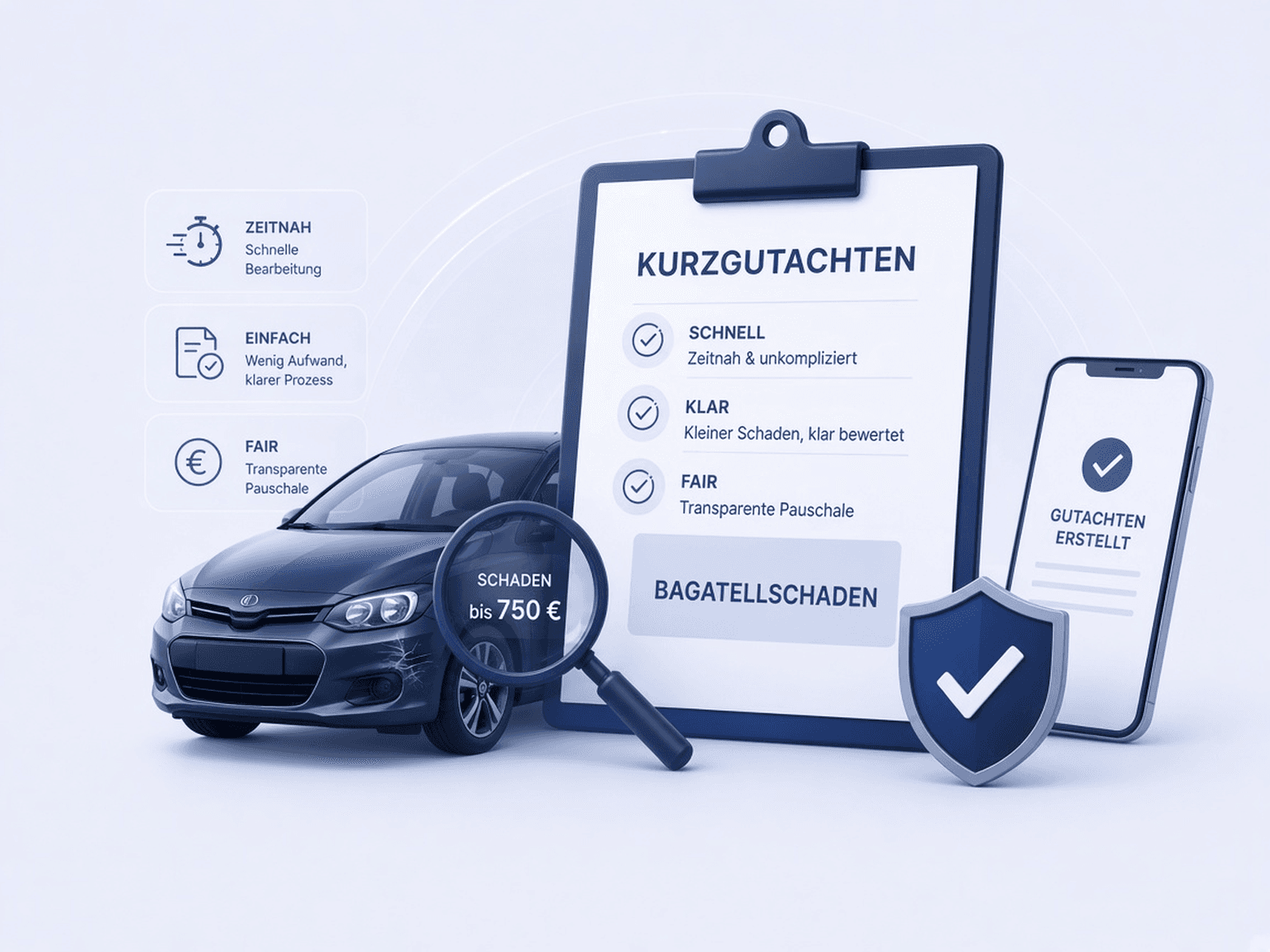 Illustration: Kurzgutachten für einen Bagatellschaden bis etwa 750 Euro.